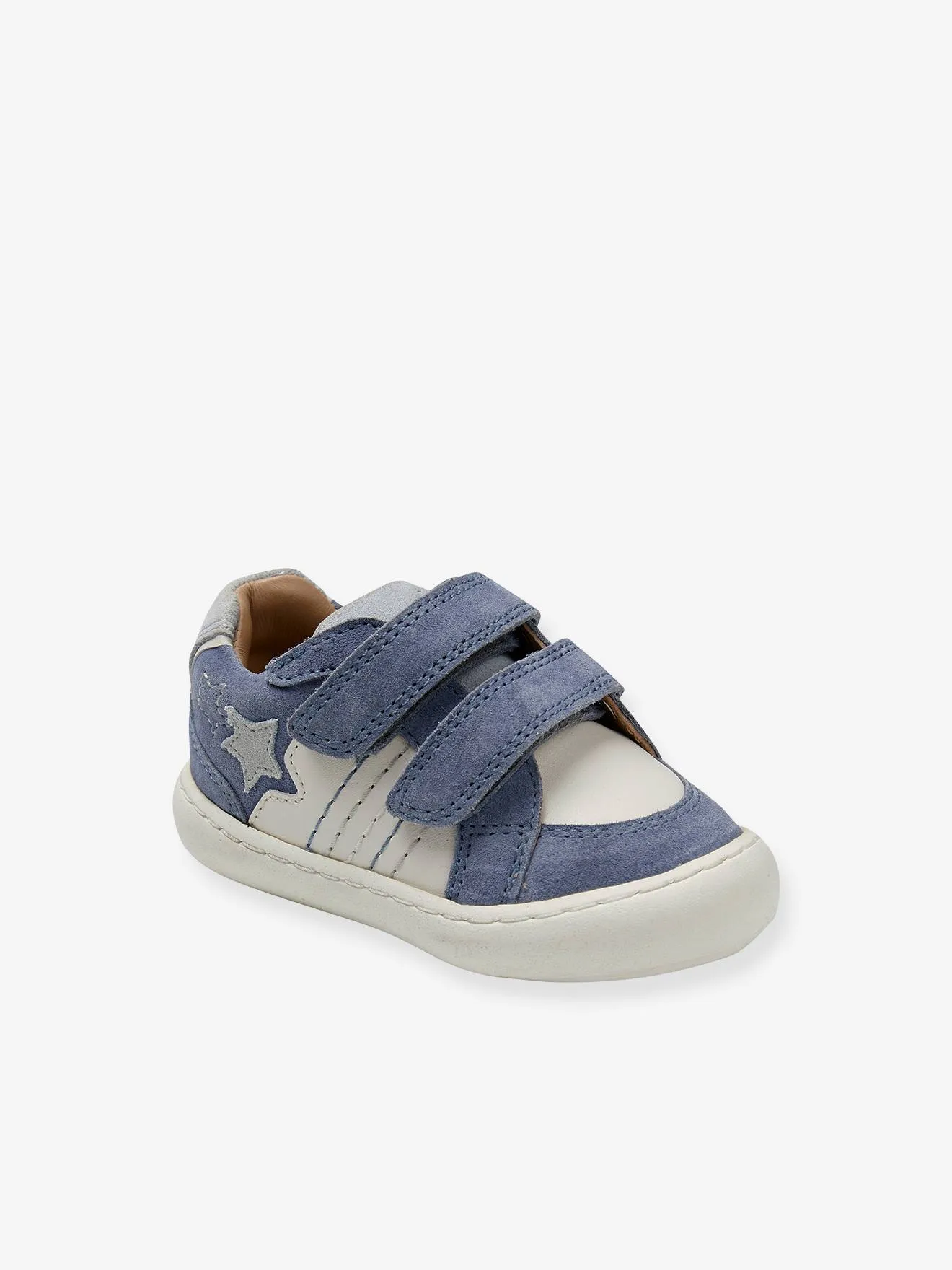 Hook-&-Loop Trainers in Leather for Babies - ecru