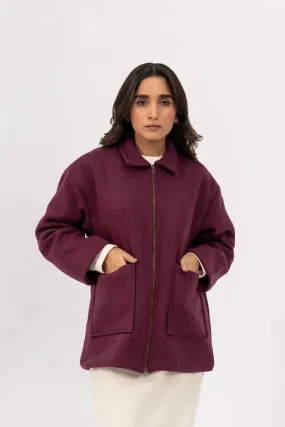 Long Wool Jacket - Plum