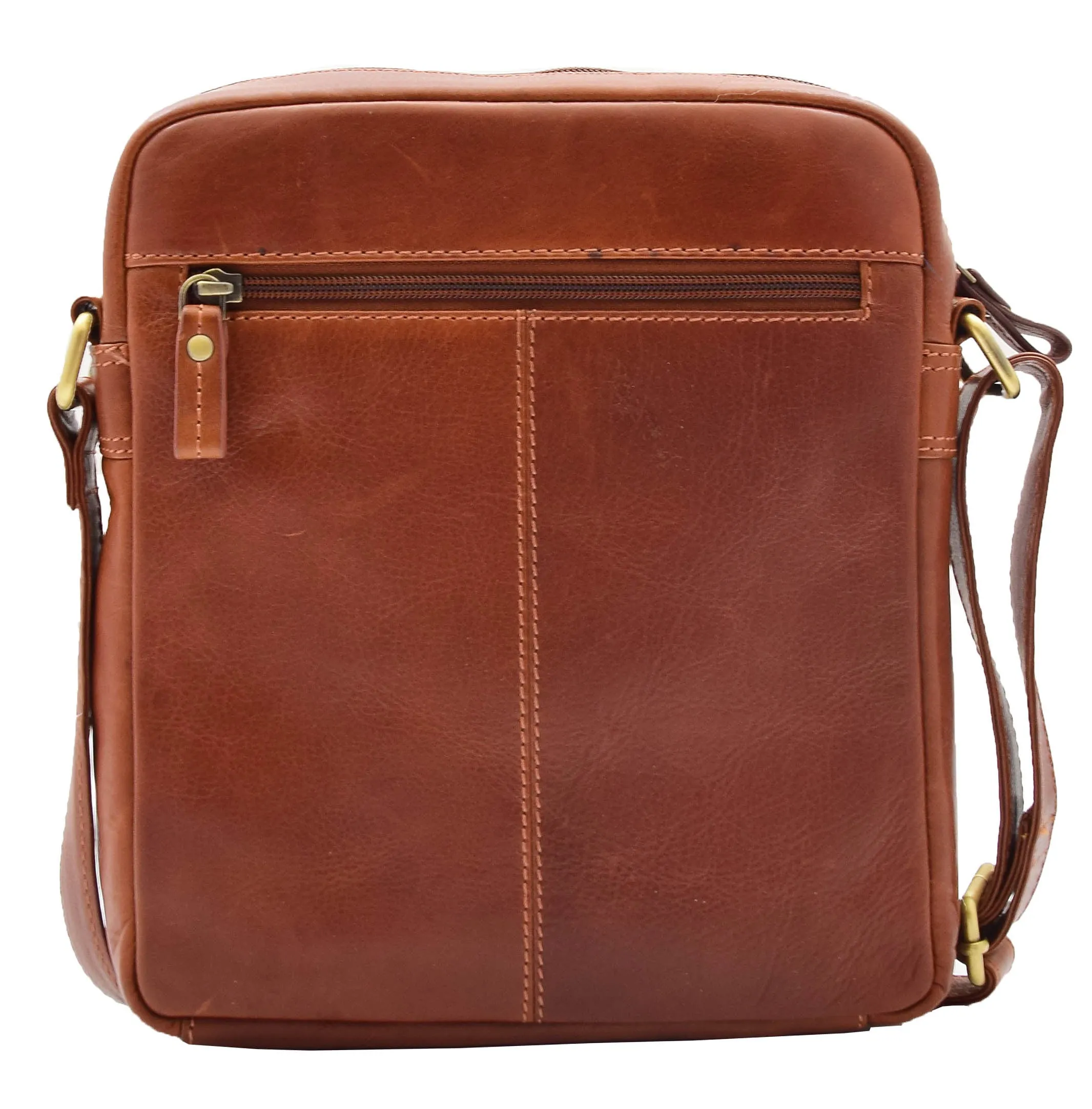 Mens Everyday Casual Leather Cross Body Travel Organiser Bag Vila Rica Chestnut