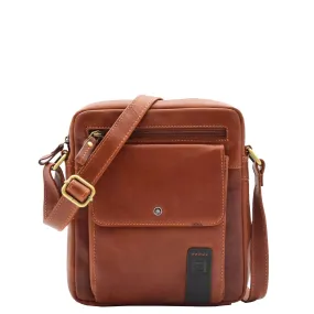 Mens Everyday Casual Leather Cross Body Travel Organiser Bag Vila Rica Chestnut