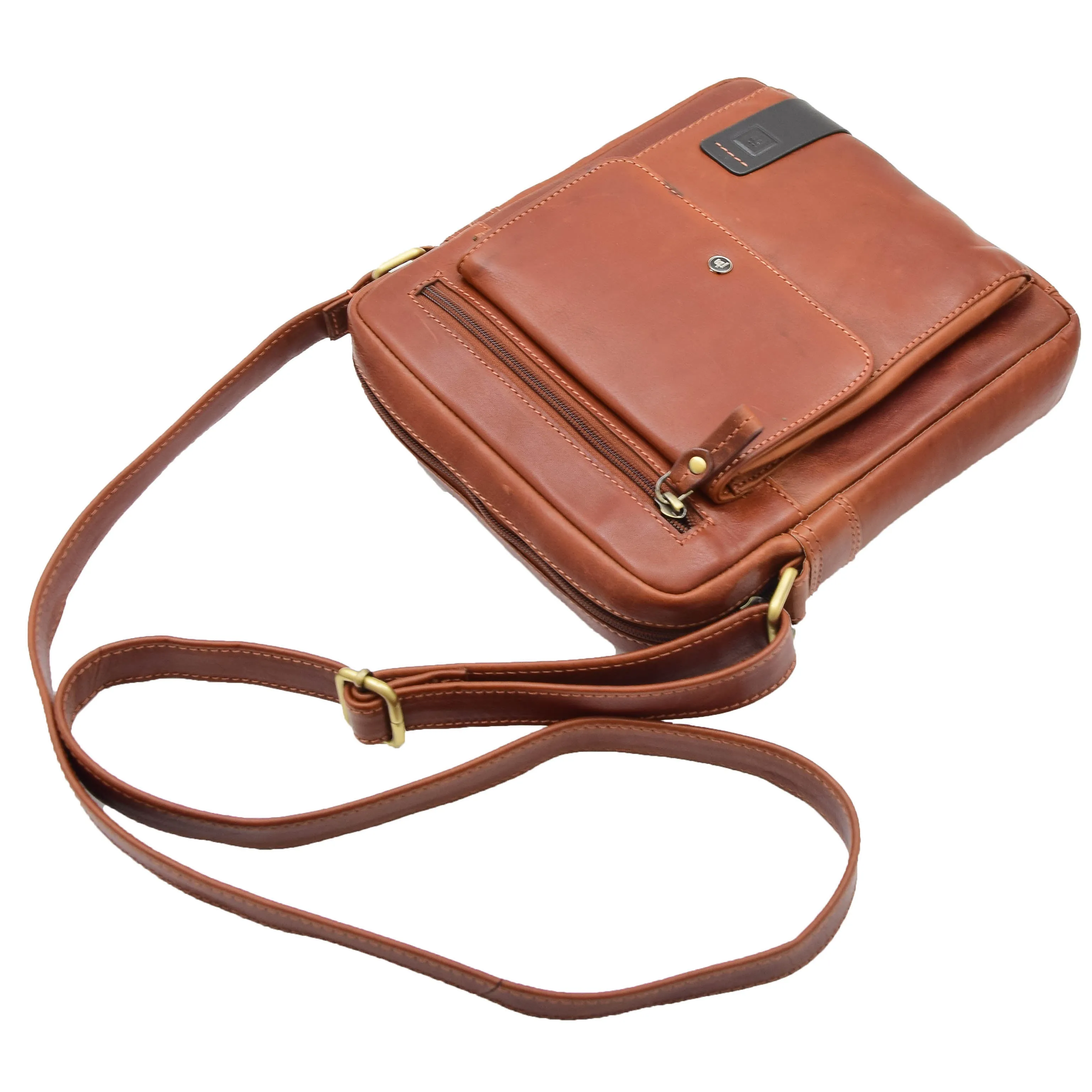 Mens Everyday Casual Leather Cross Body Travel Organiser Bag Vila Rica Chestnut