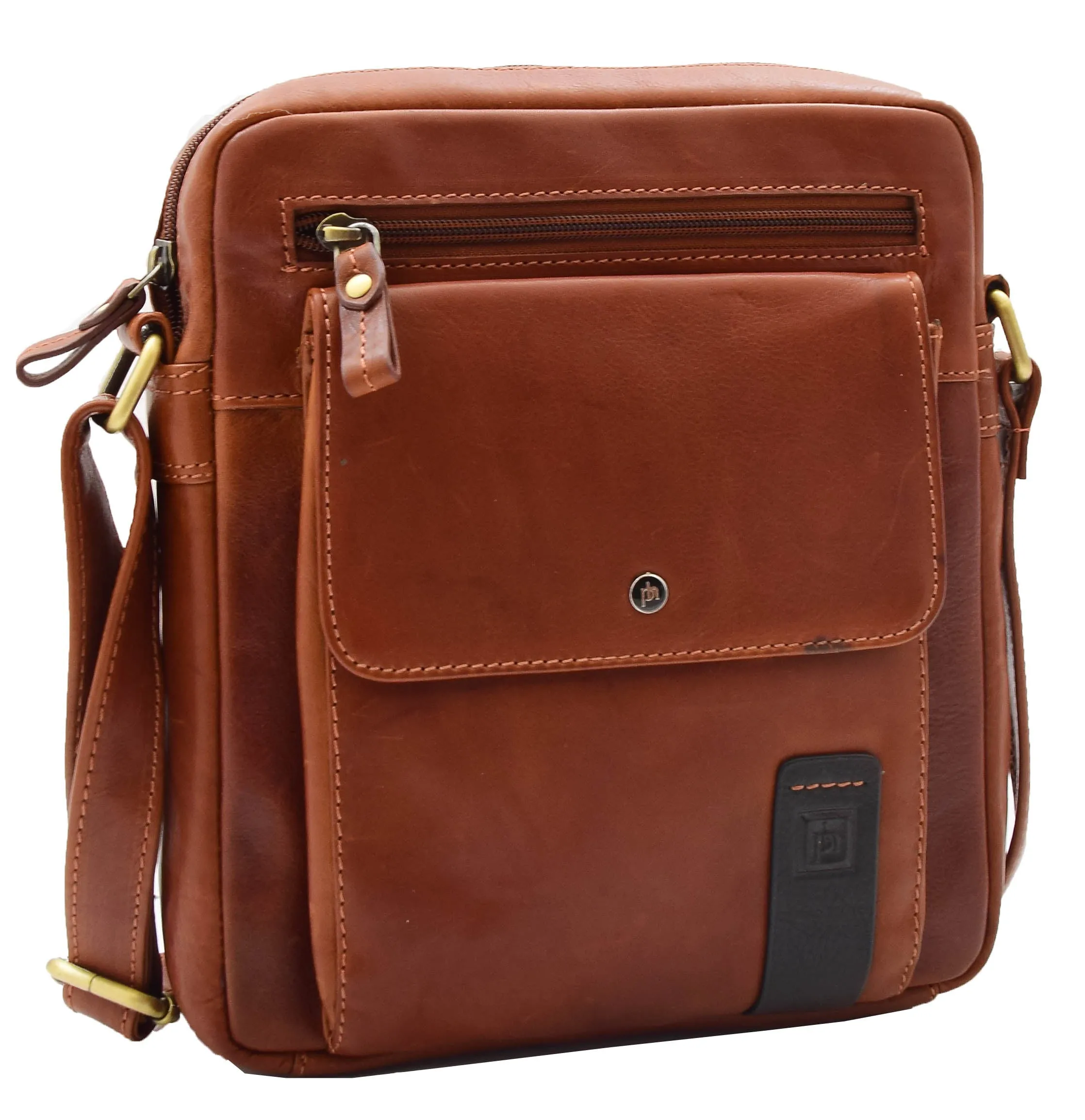 Mens Everyday Casual Leather Cross Body Travel Organiser Bag Vila Rica Chestnut