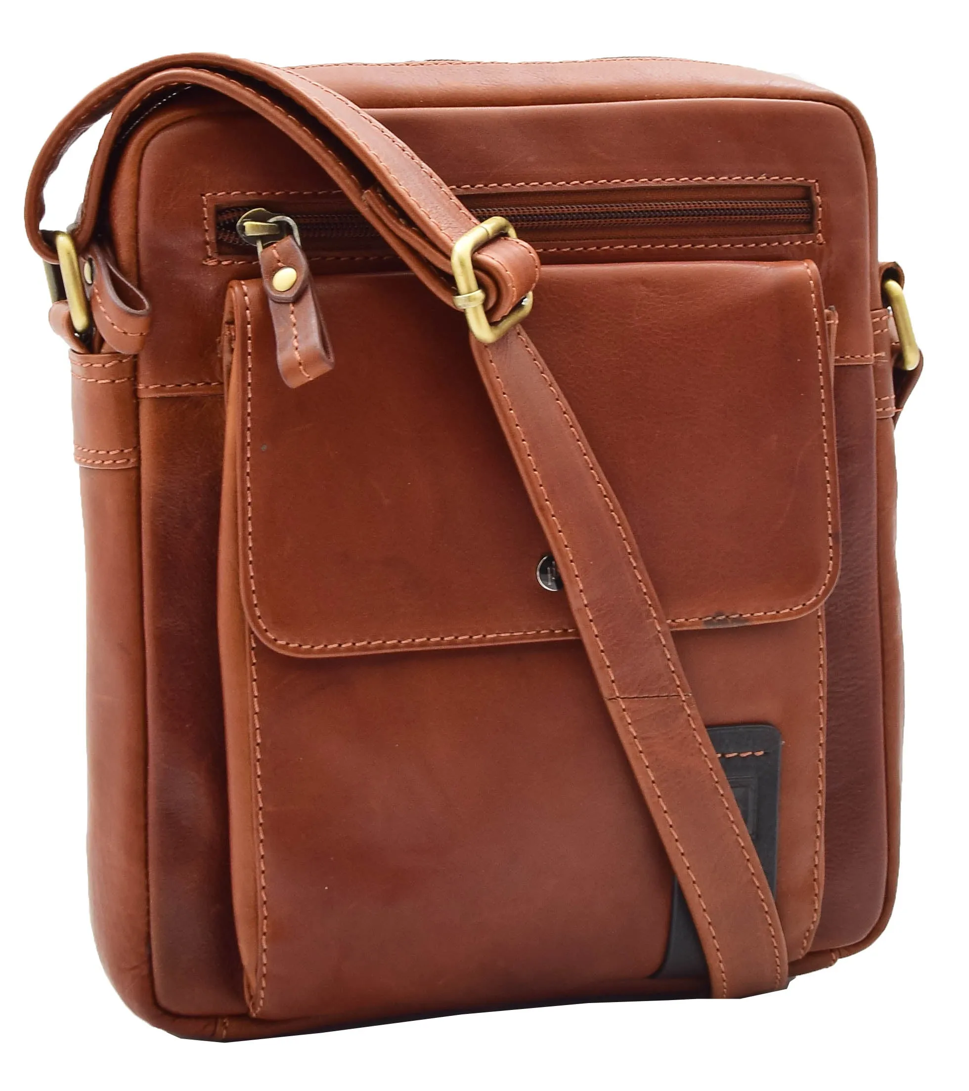 Mens Everyday Casual Leather Cross Body Travel Organiser Bag Vila Rica Chestnut