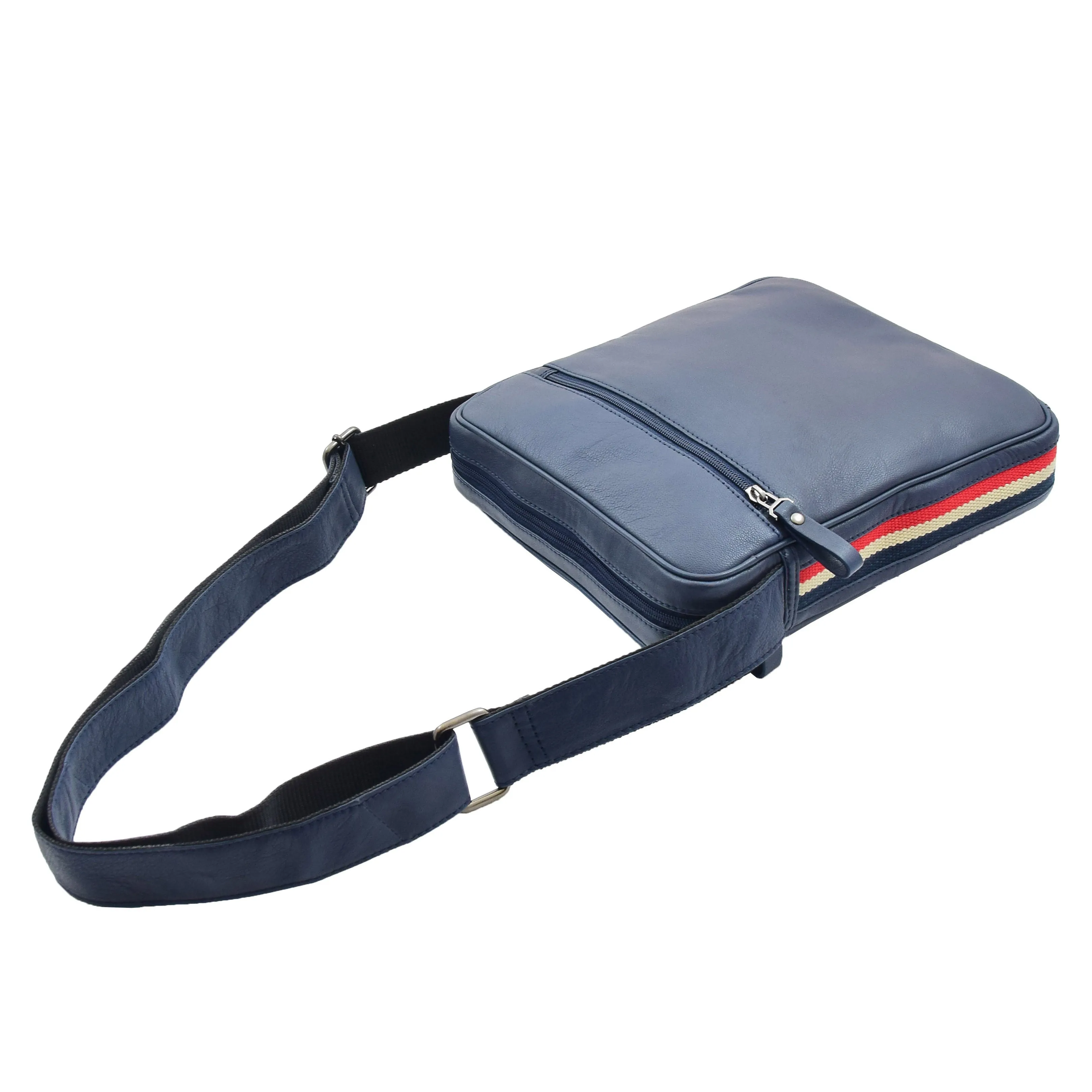 Mens Leather Cross Body Travel Flight Bag Aller Navy