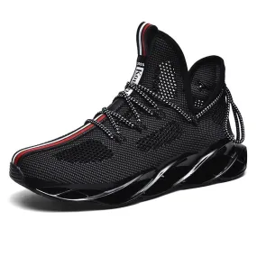 Men's Mesh Black Waterproof Unique Blade Sole Outdoor Running Shoes