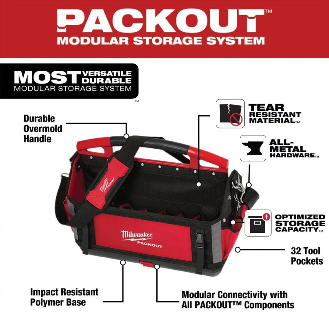 Milwaukee 20" PACKOUT Open Tote Tool Bag 32 Pockets 48-22-8320