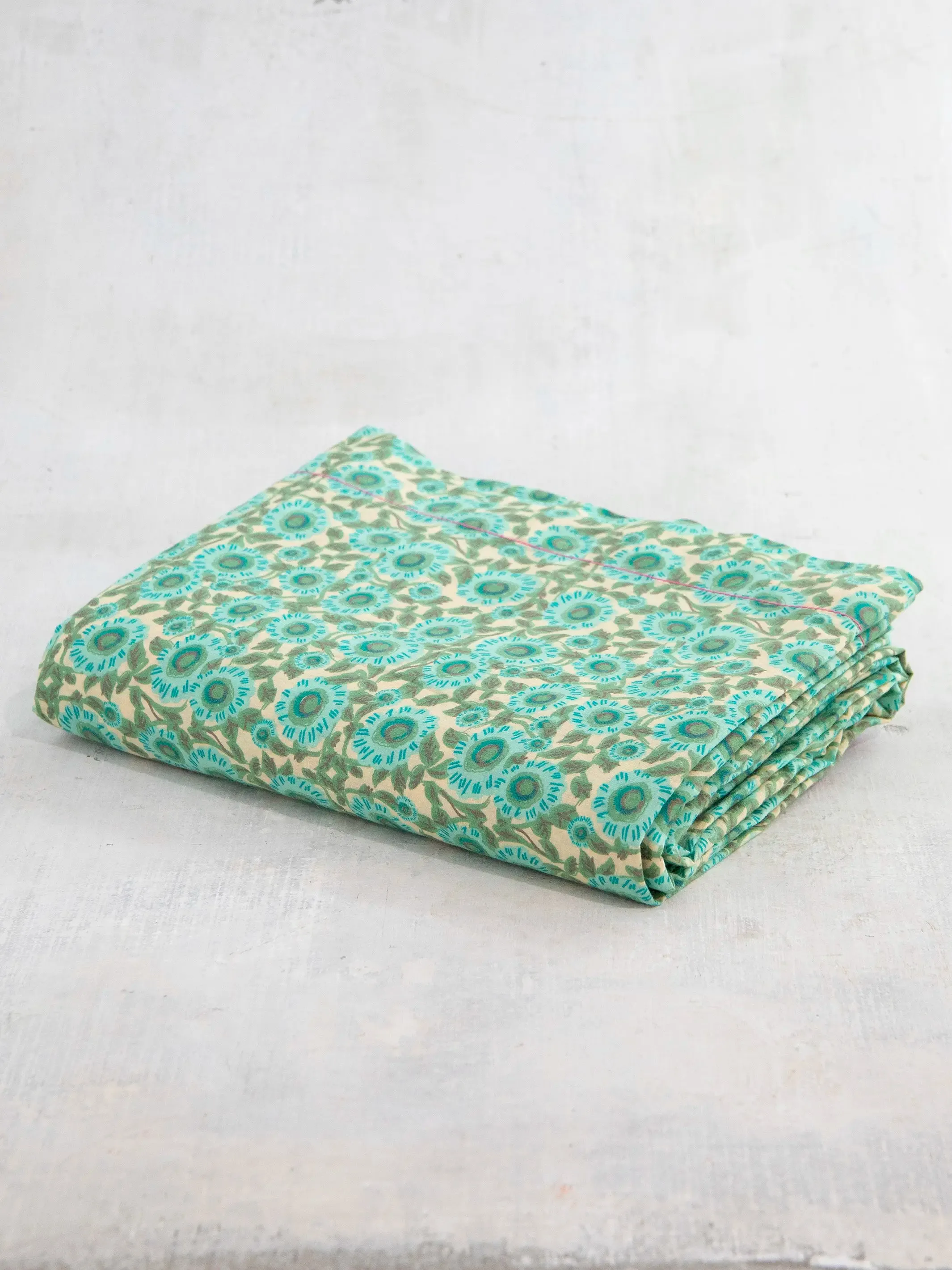 Mix & Match Soft Cotton Flat Sheet - Mint Dahlia