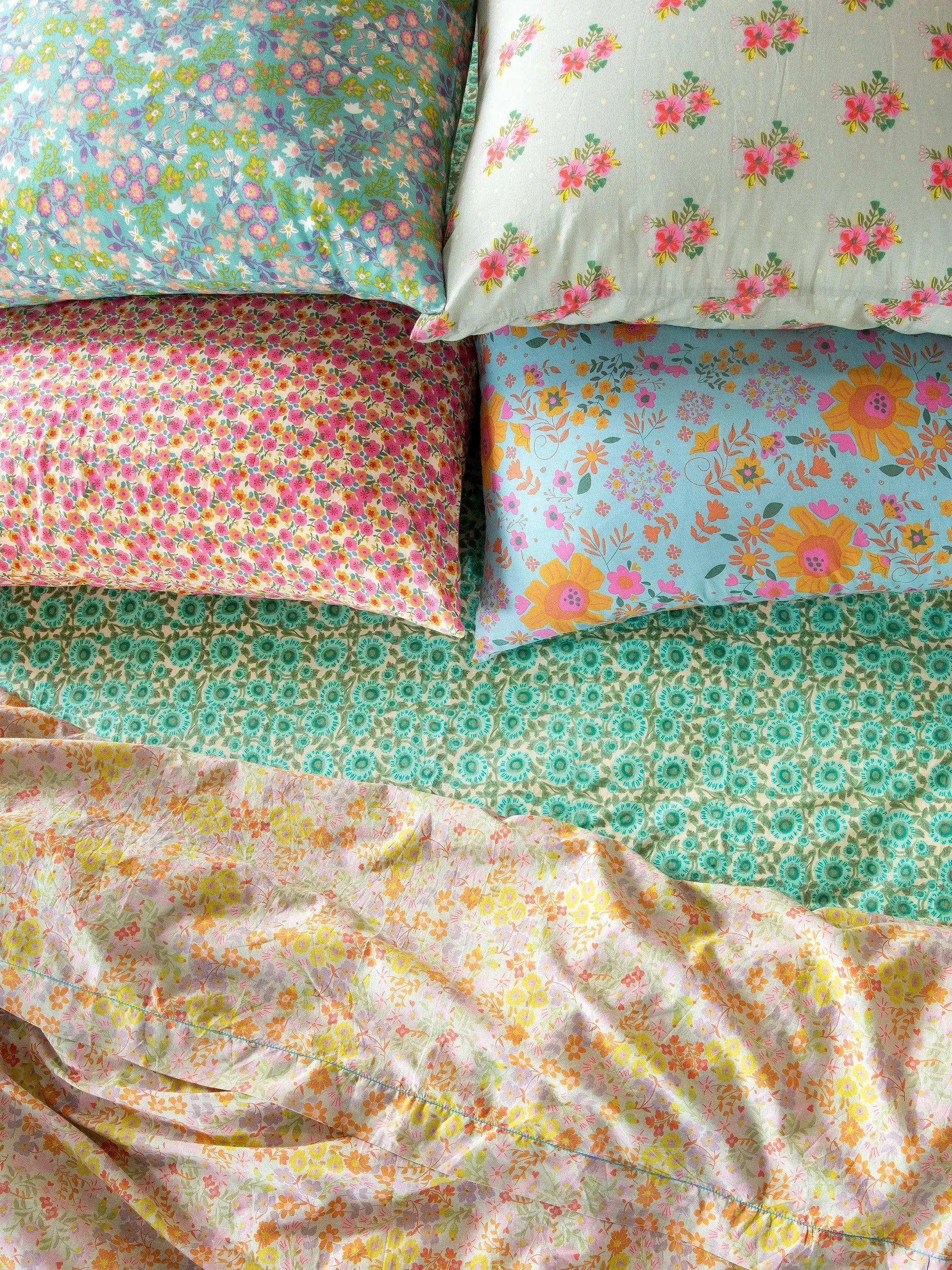 Mix & Match Soft Cotton Flat Sheet - Mint Dahlia