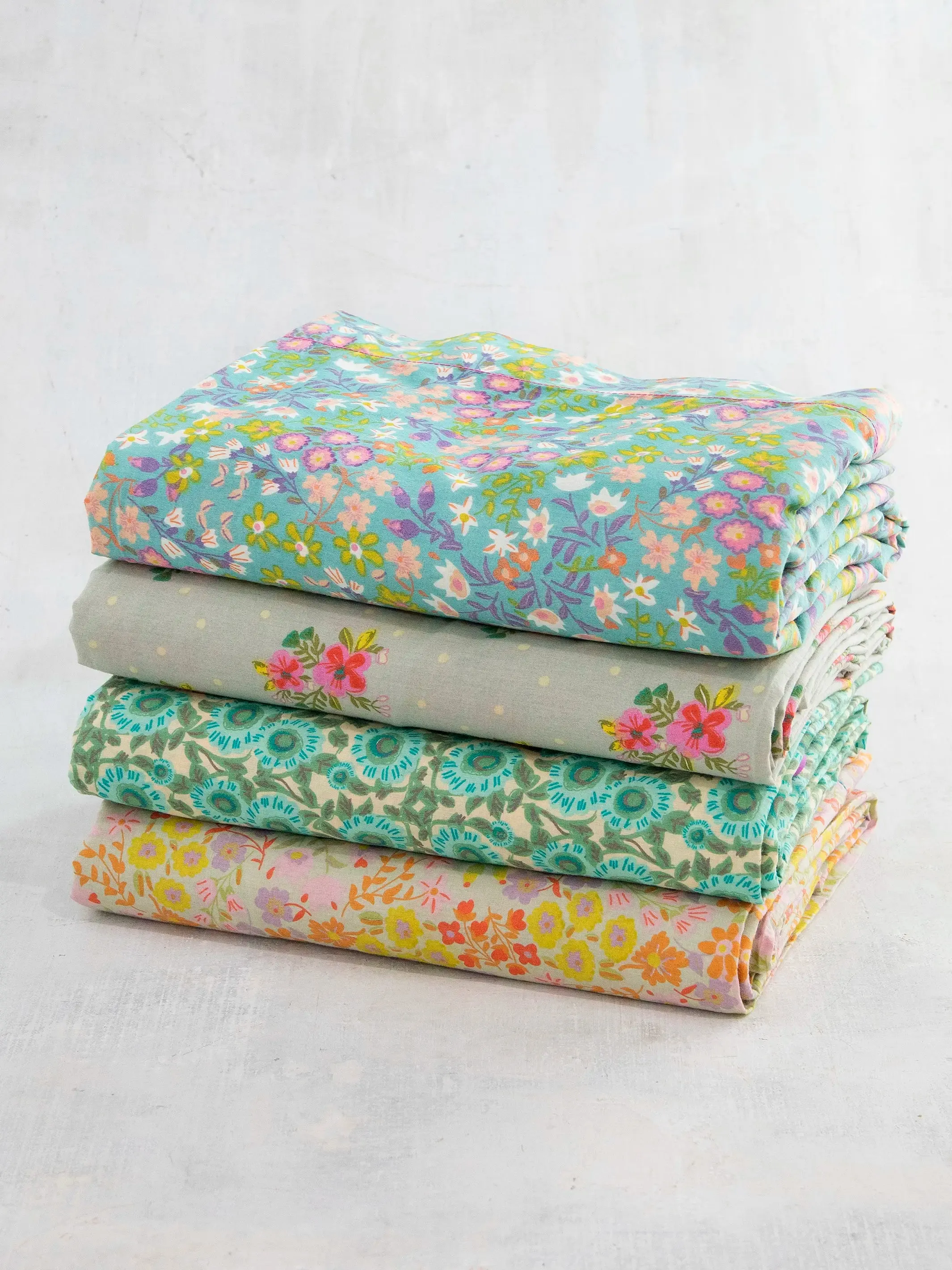 Mix & Match Soft Cotton Flat Sheet - Mint Dahlia