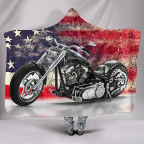 Motorbike With American Flag Hooded Blanket