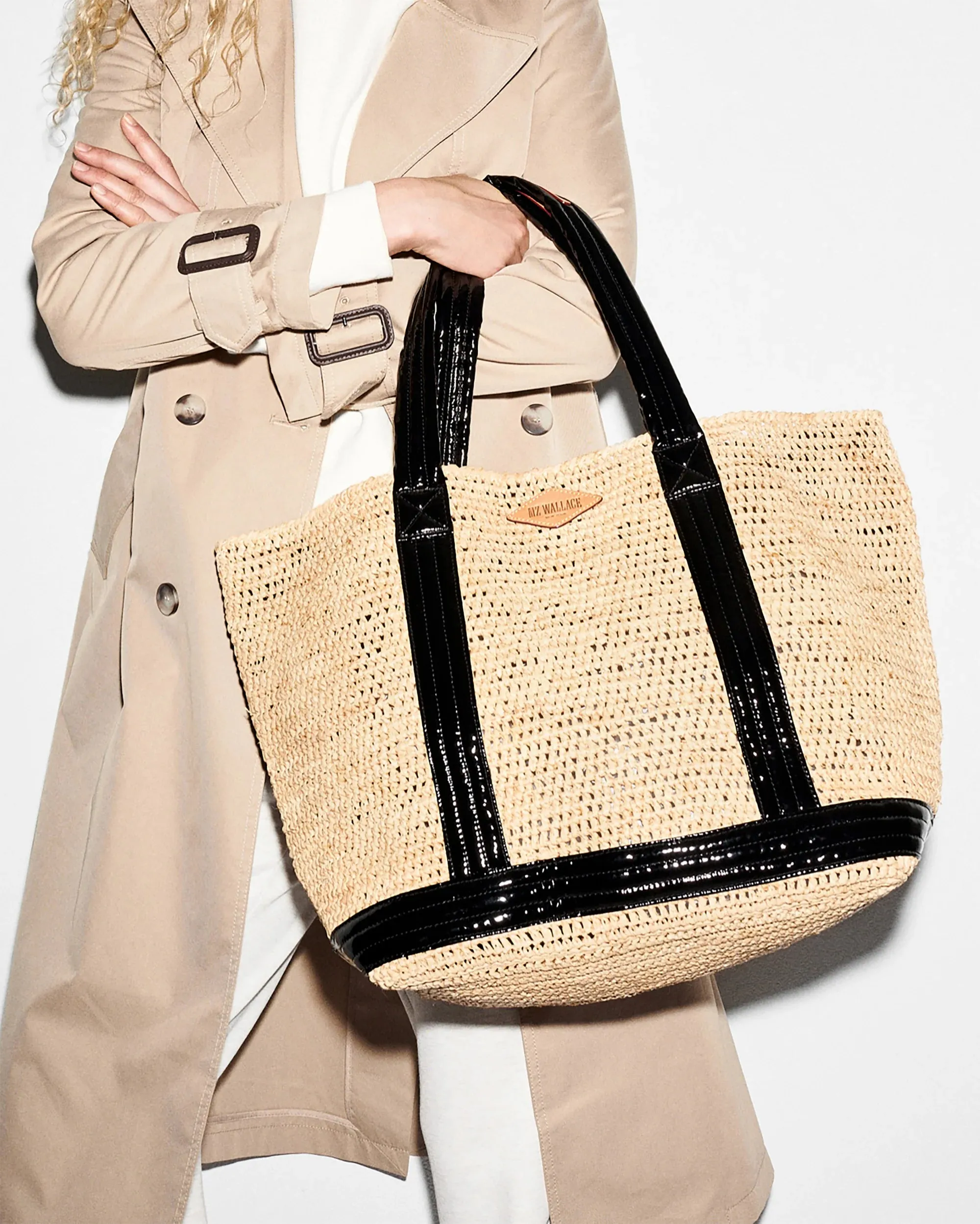 MZ Wallace    Large Raffia Tote Black Lacquer