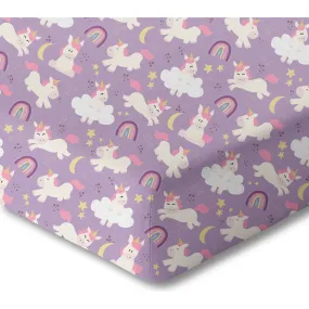 Norani Organic Print Crib Sheet, Unicorns