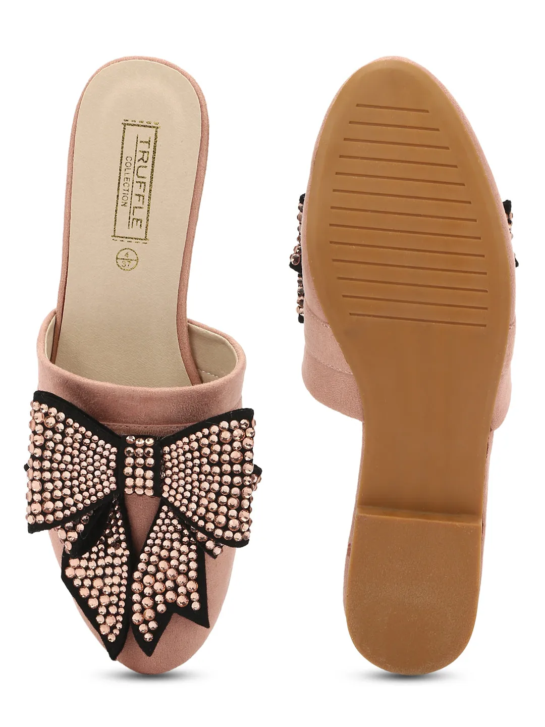 Nude Bowed Open Back Slip-On Flats