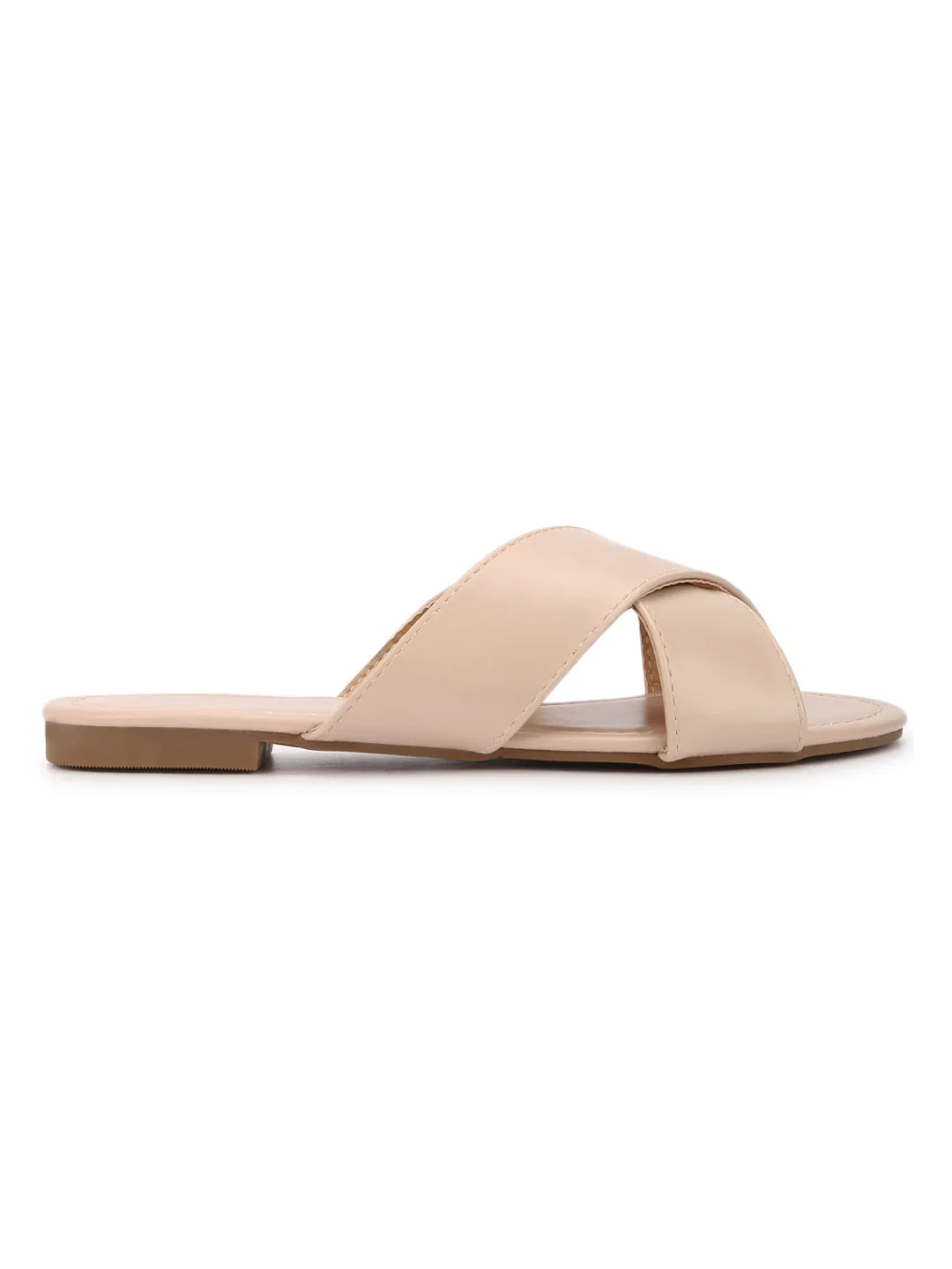 Nude PU Crossover Slip-On Flats