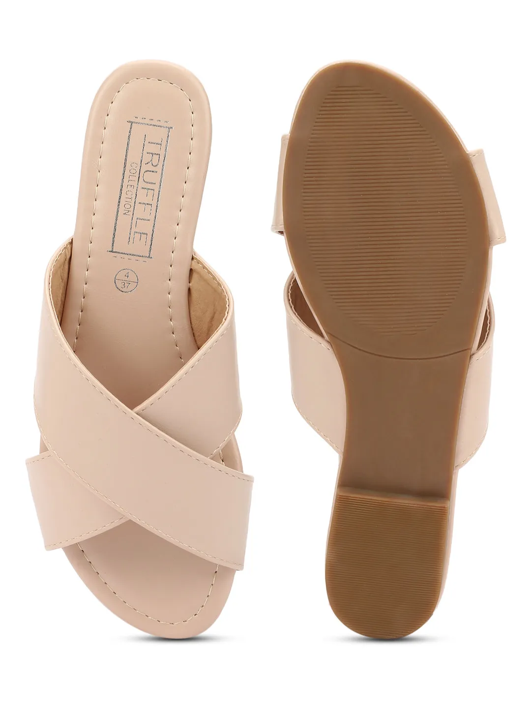 Nude PU Crossover Slip-On Flats