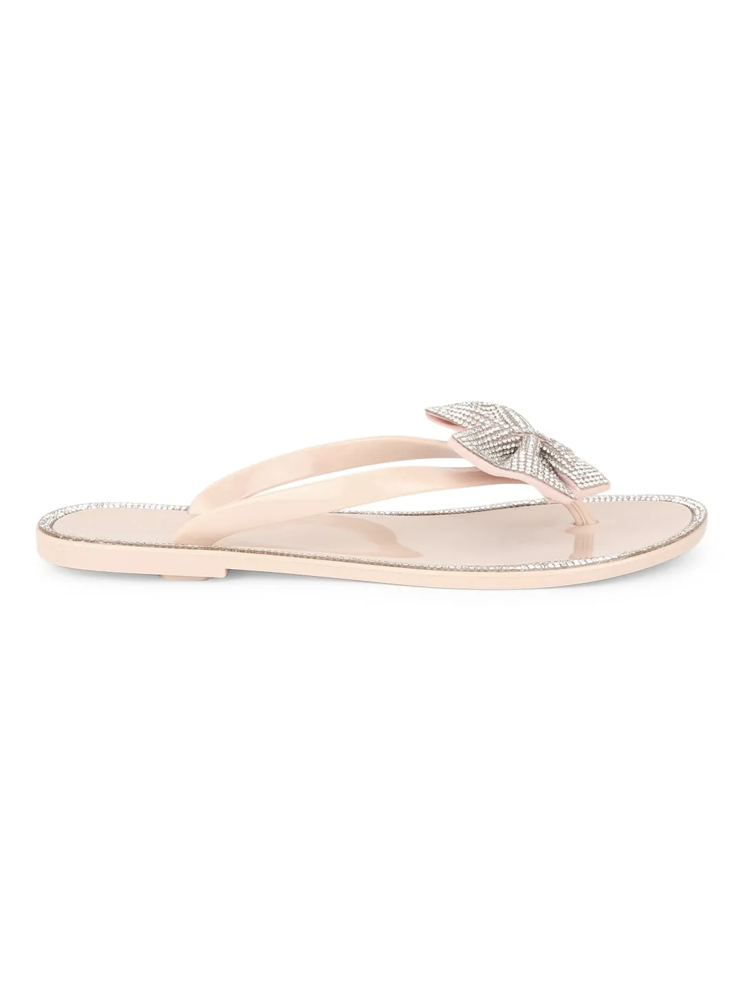 Nude PVC Diamante Bow Slip On Flats