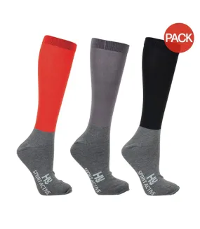 Pack of 3  Unisex adult riding boot socks  rosette/grey Hy Sport Active