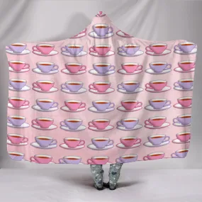 Pink & Lilac Tea Cups Hooded Blanket