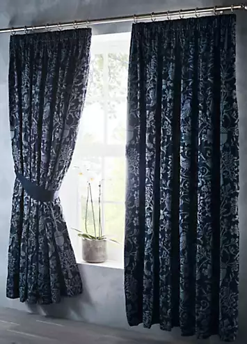 Portfolio Home Oak Tree Midnight Blue Pair of Pencil Pleat Lined Curtains | Kaleidoscope