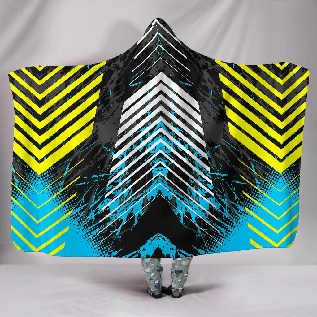 Racing Style Ocean Blue & Yellow Stripes Vibes Hooded Blanket