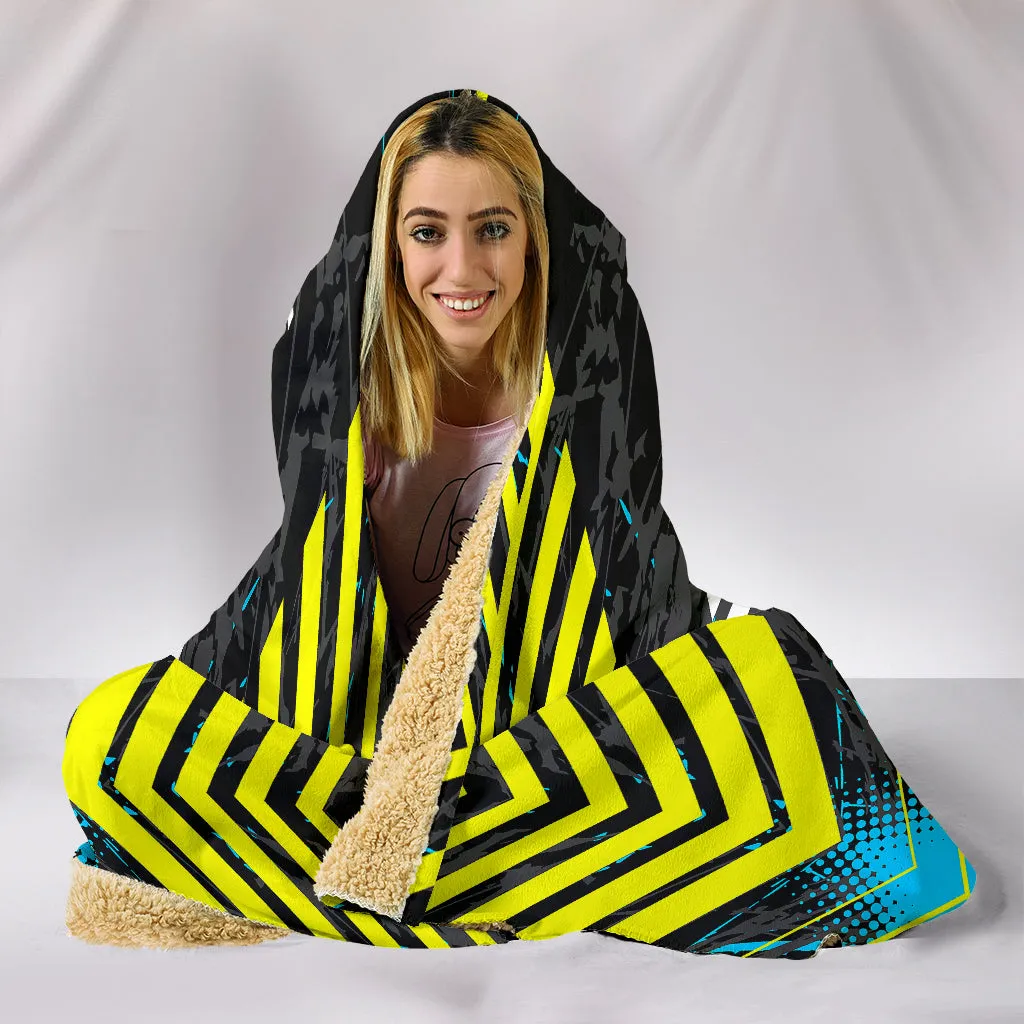 Racing Style Ocean Blue & Yellow Stripes Vibes Hooded Blanket