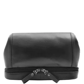 Real Leather Toiletry Wash Bag Travel Pouch HOL290 Black