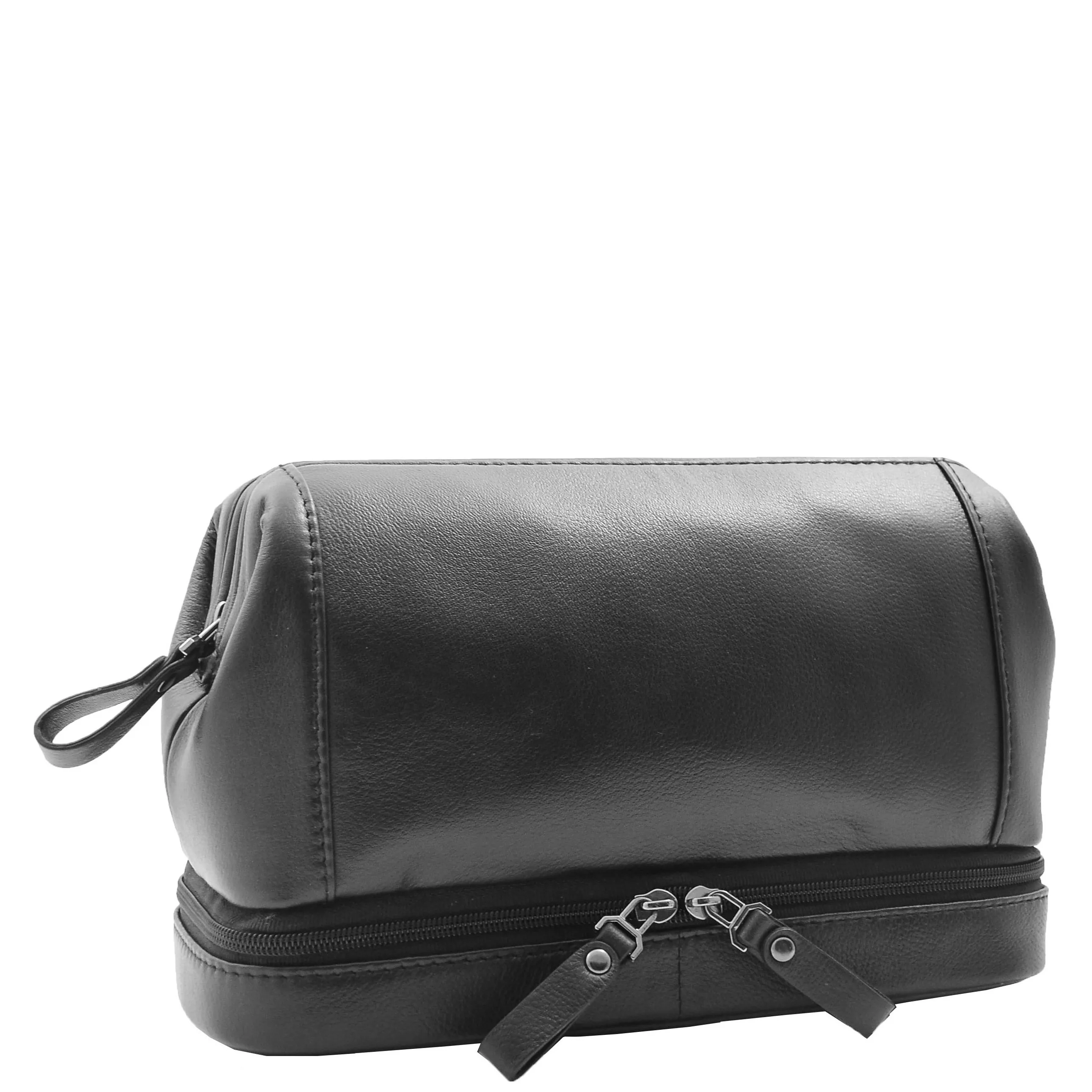 Real Leather Toiletry Wash Bag Travel Pouch HOL290 Black