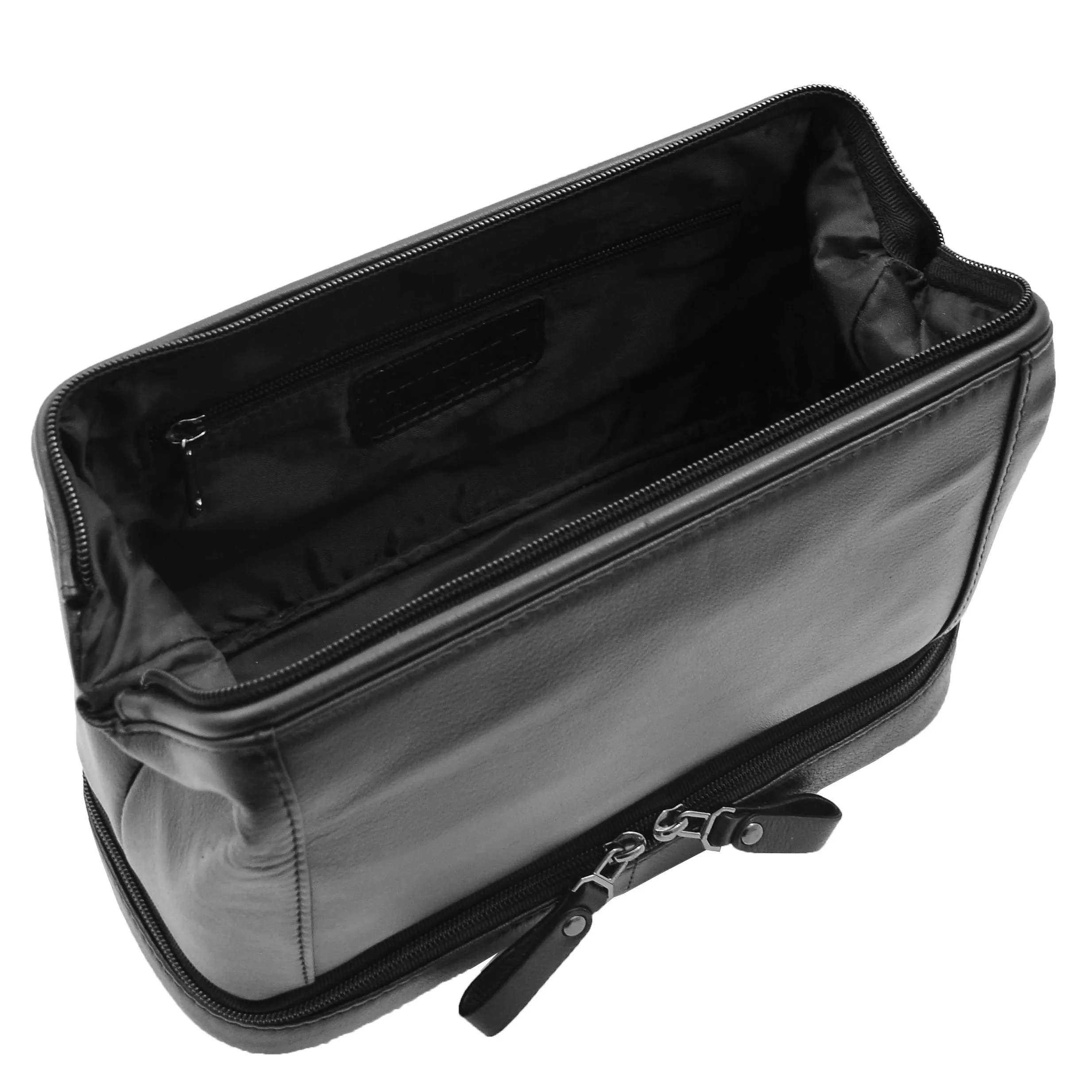 Real Leather Toiletry Wash Bag Travel Pouch HOL290 Black