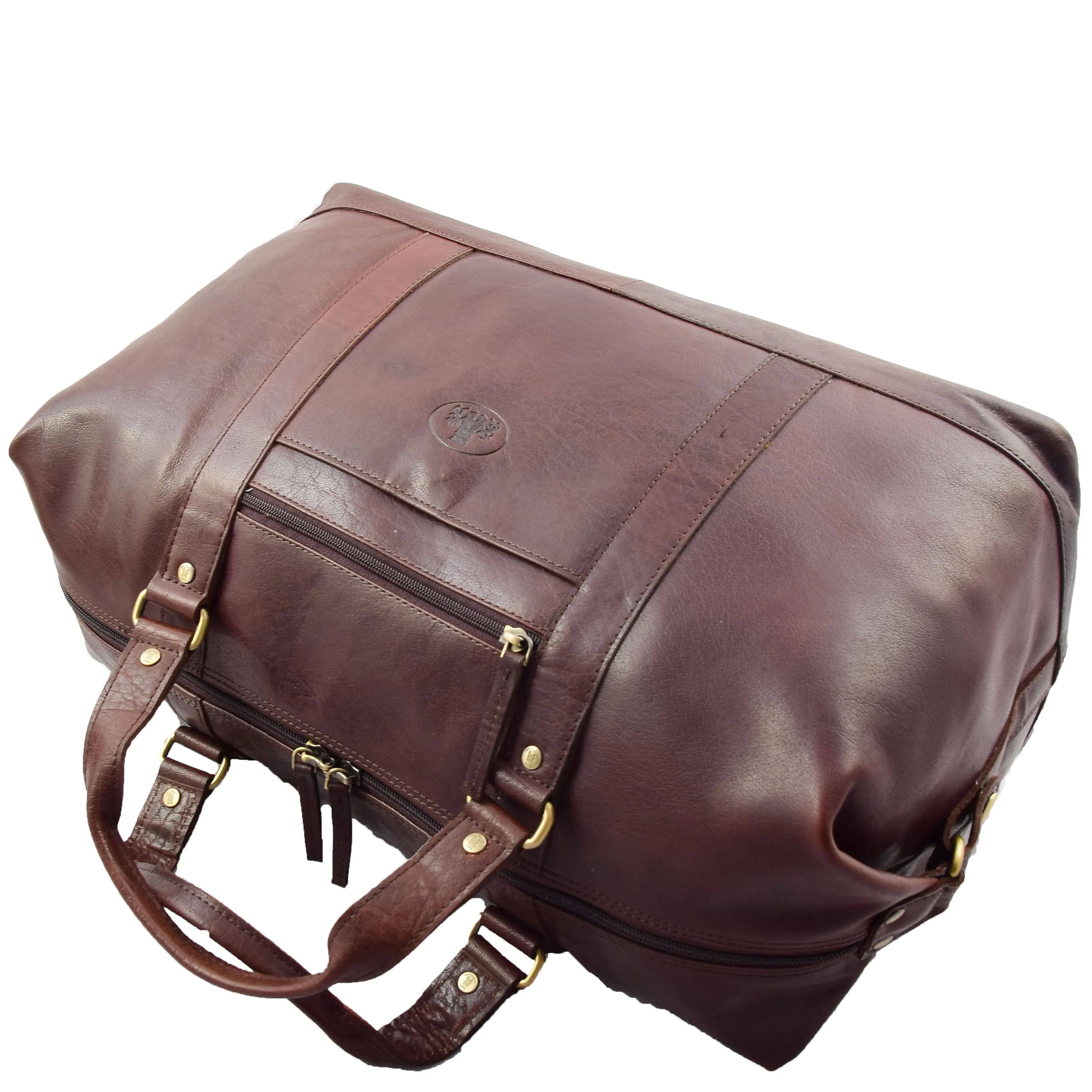 Real Leather Travel Holdall Large Duffle Bag Texas Brown