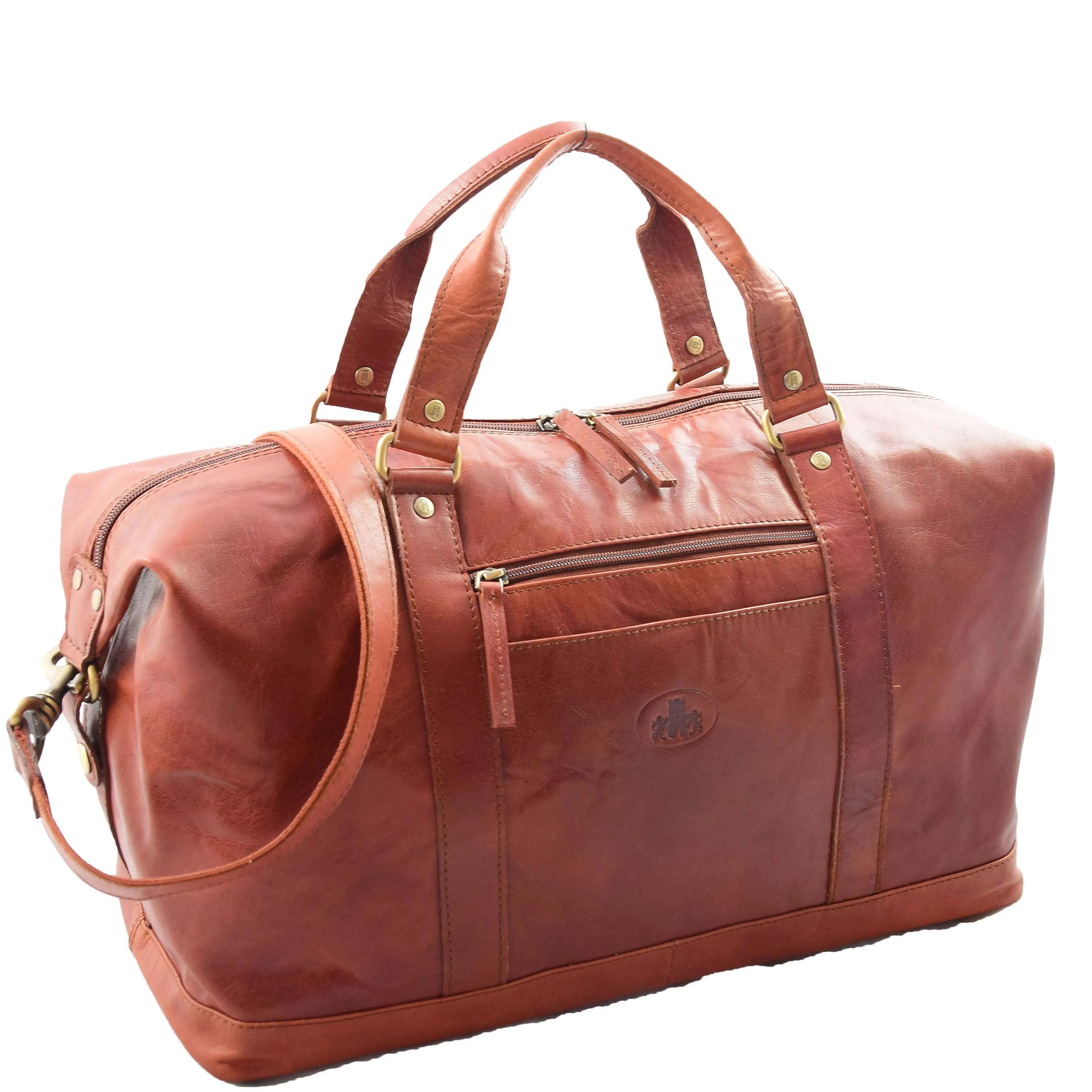 Real Leather Travel Holdall Large Duffle Bag Texas Tan