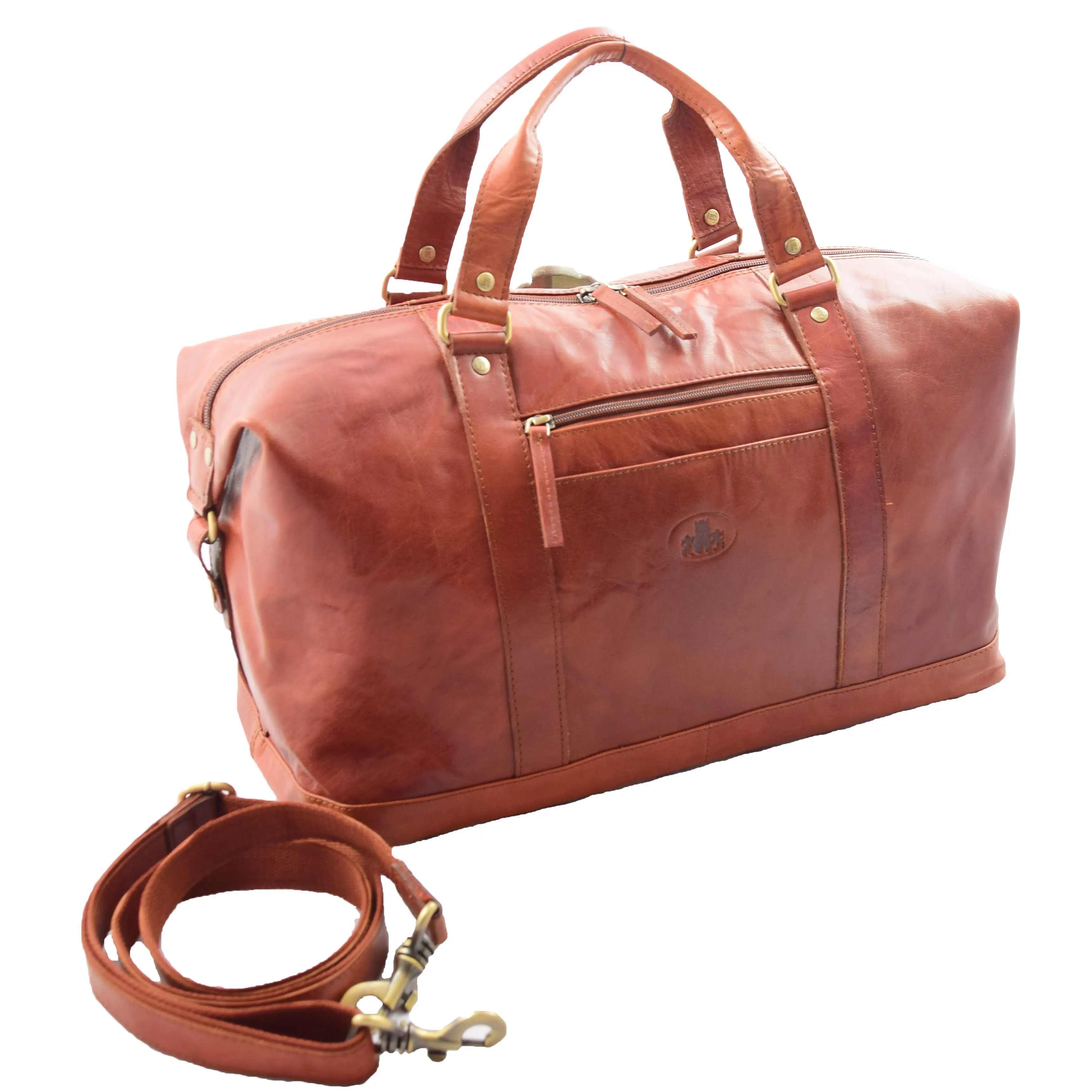 Real Leather Travel Holdall Large Duffle Bag Texas Tan