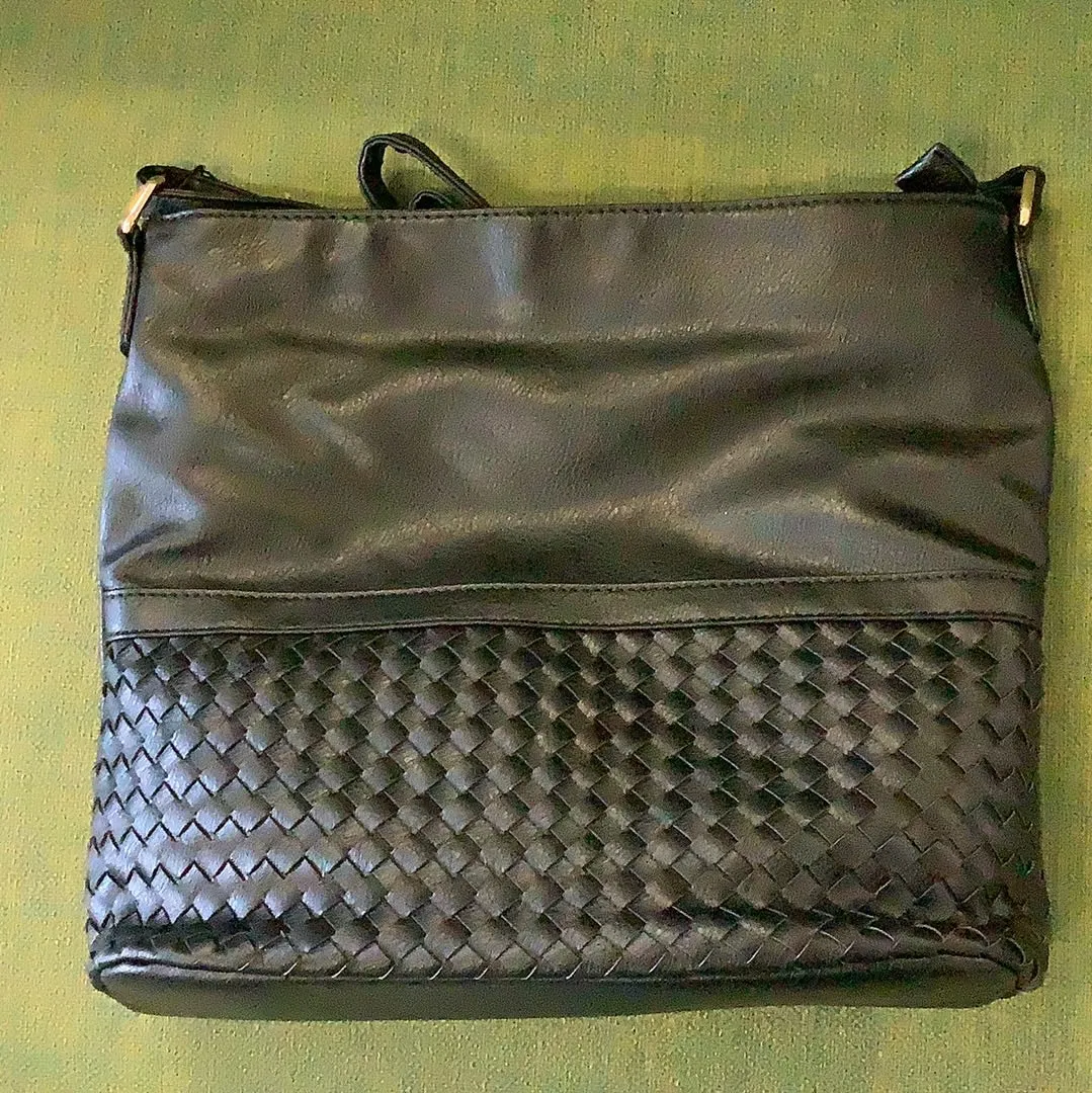  Rose Woven Crossbody in Black  