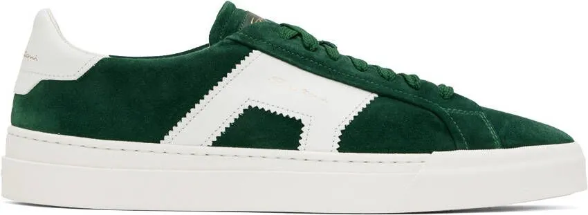 Santoni Green & White Double Buckle Sneakers