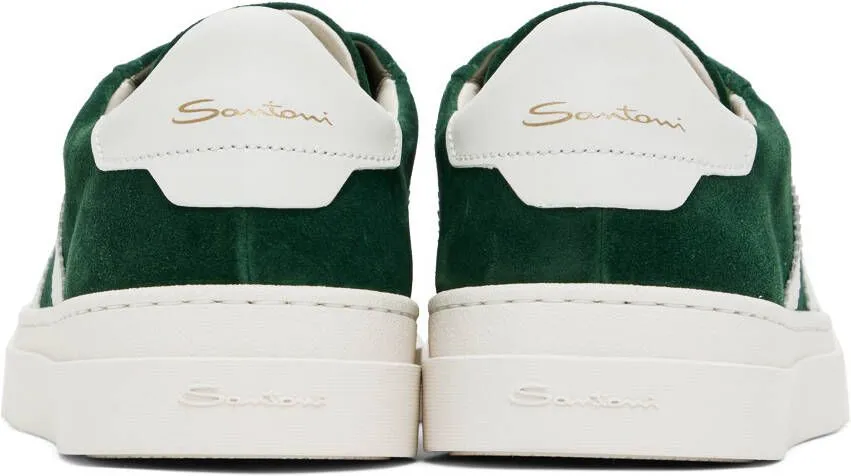 Santoni Green & White Double Buckle Sneakers