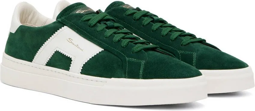 Santoni Green & White Double Buckle Sneakers