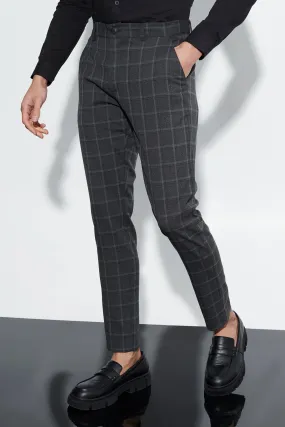 Skinny Grossgrain Waistband Smart Check Trousers