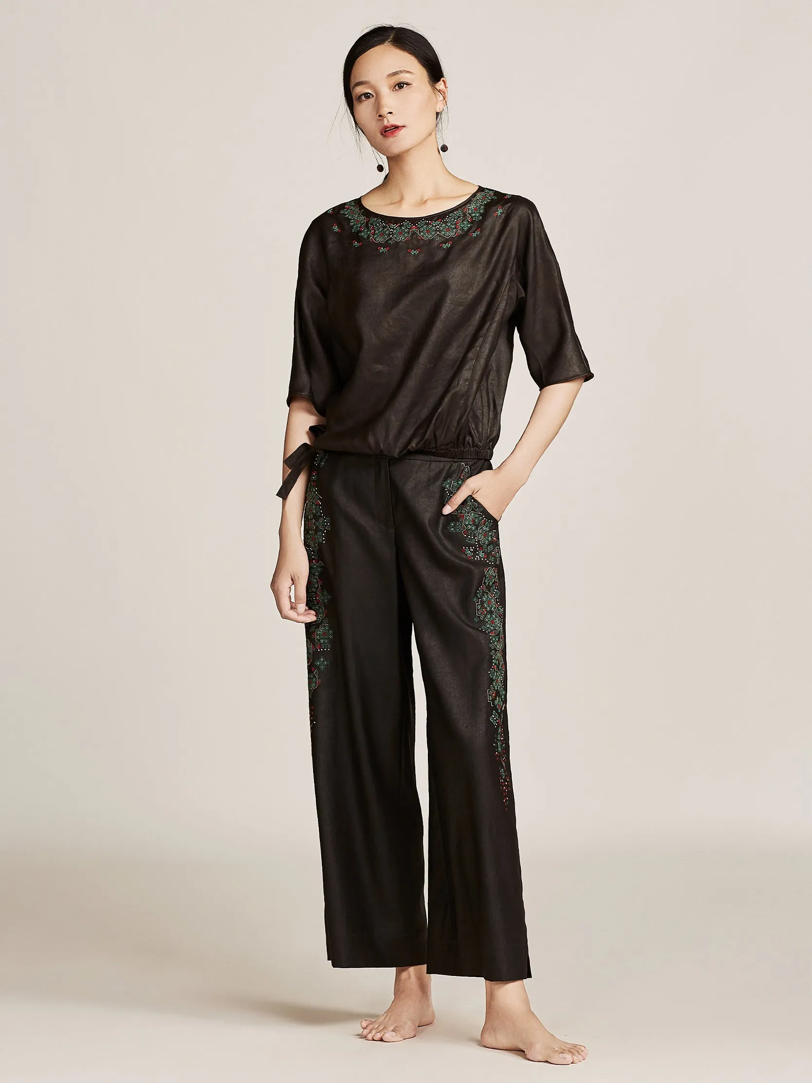 TANGY Silk embrodiered trousers