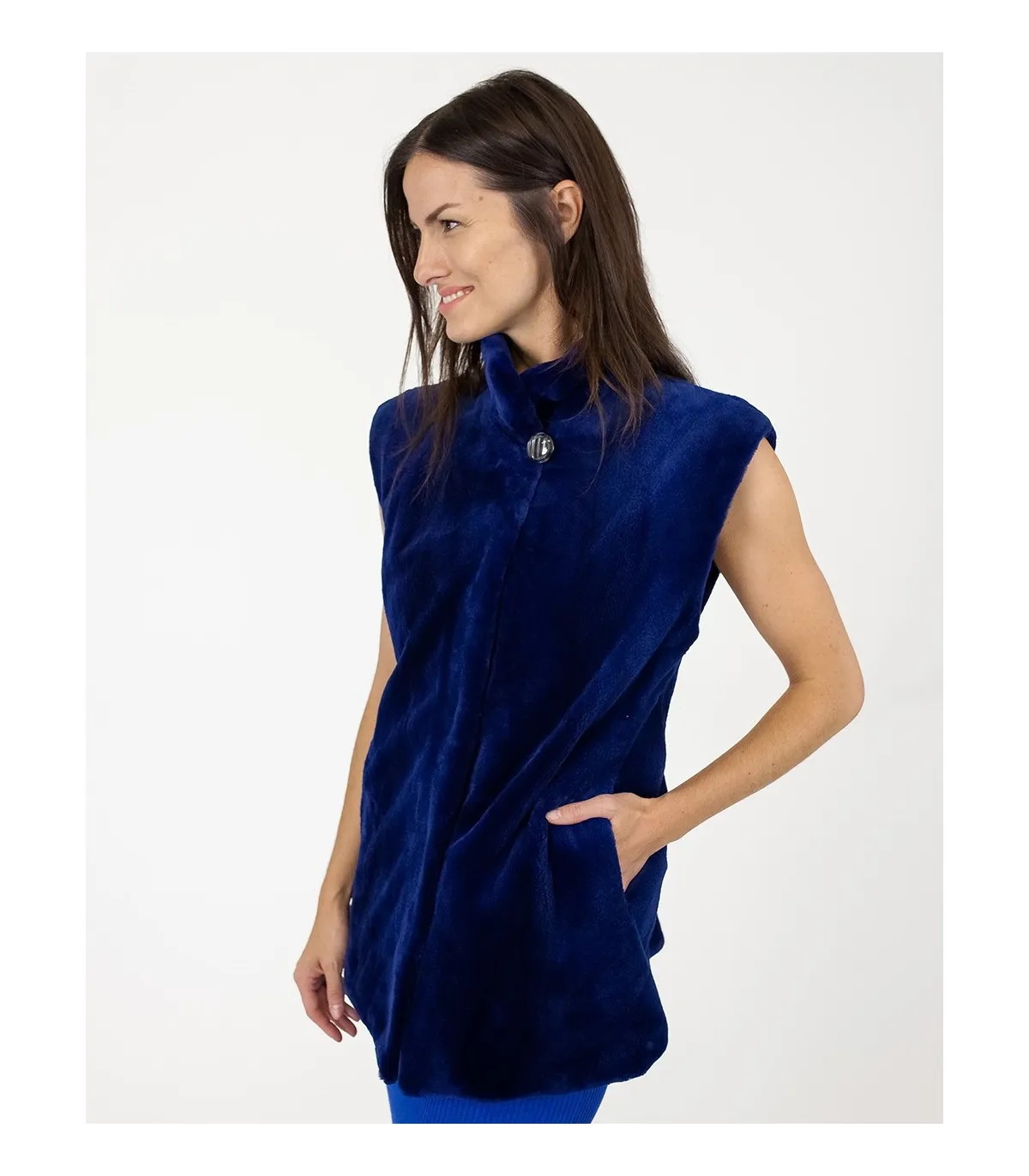 Taylor Midnight Blue Sheared Mink Vest at FurHatWorld.com