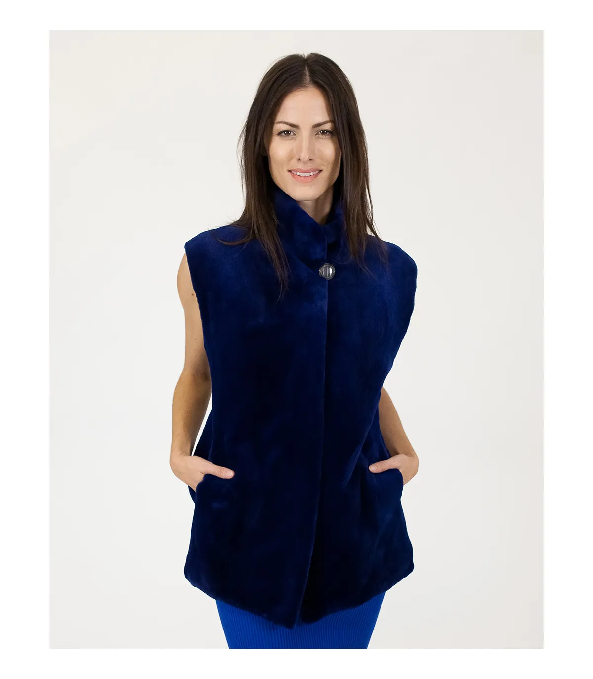 Taylor Midnight Blue Sheared Mink Vest at FurHatWorld.com