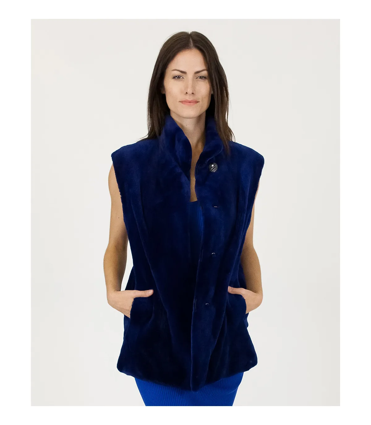 Taylor Midnight Blue Sheared Mink Vest at FurHatWorld.com