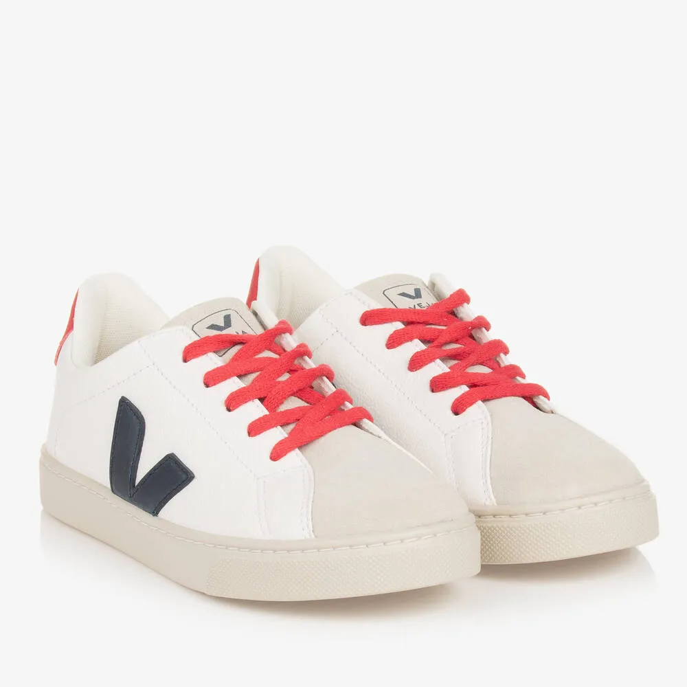 Teen White & Blue Esplar Leather Trainers