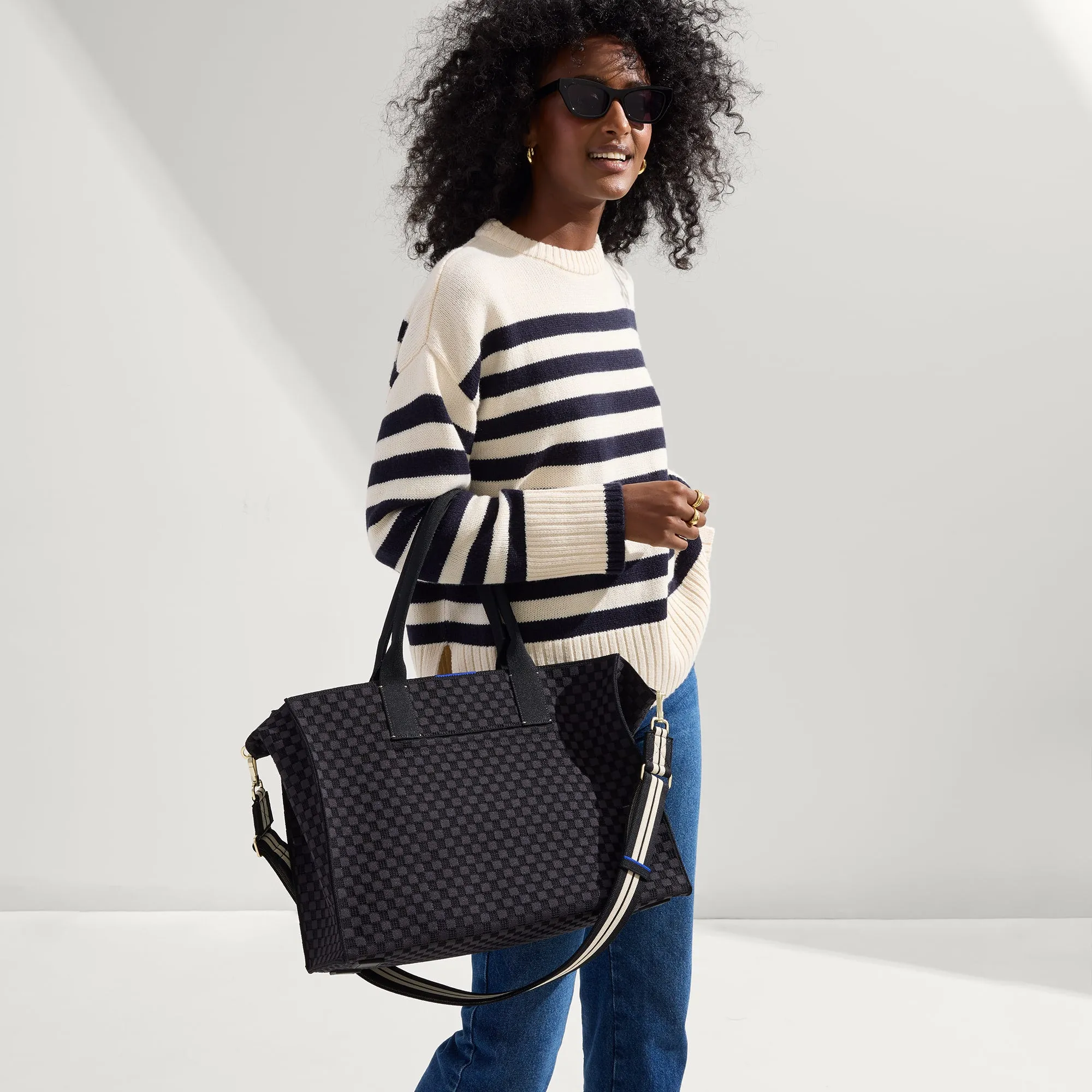 The Crossbody Strap in Black and White Stripe