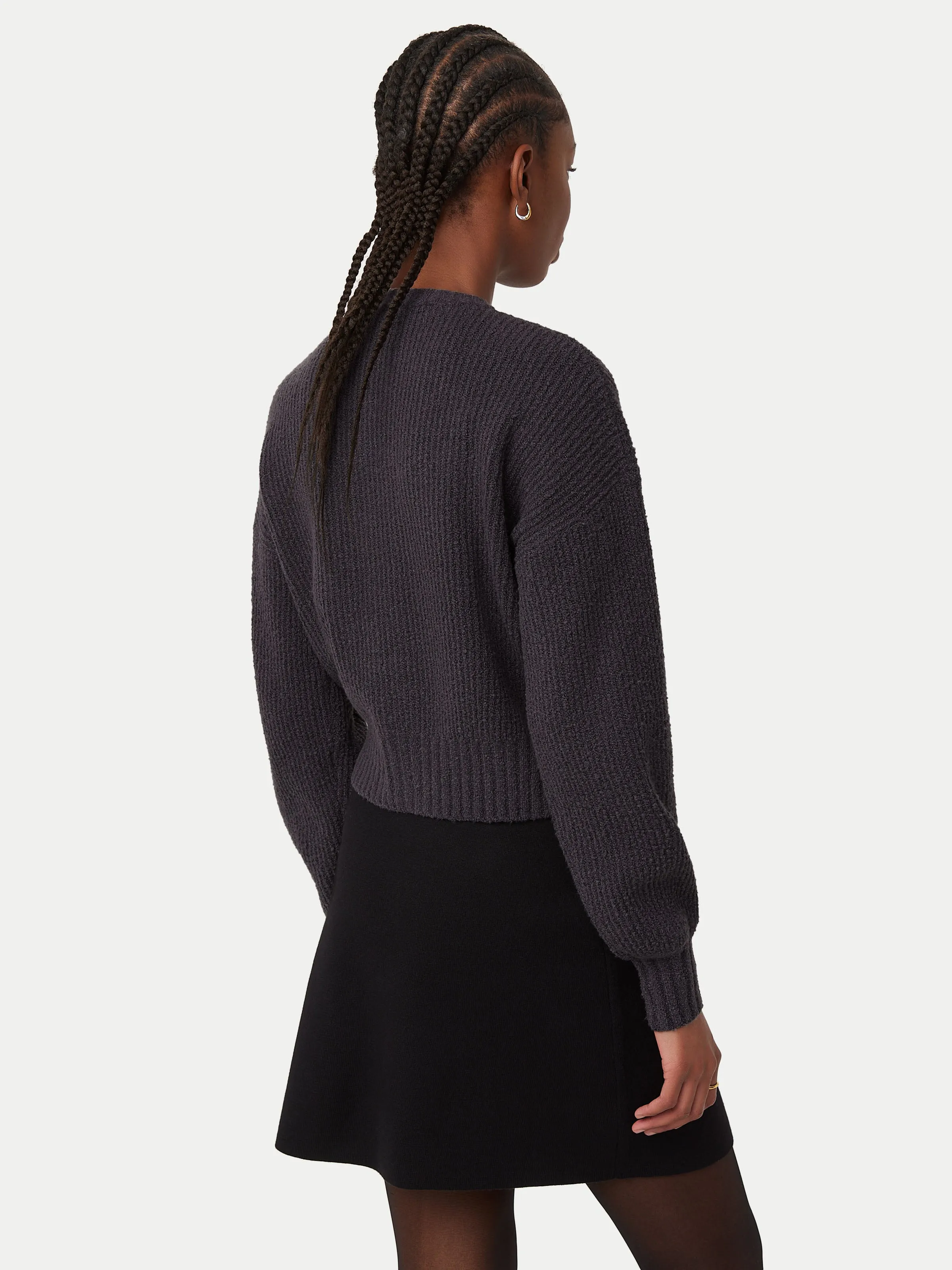 The Seawool Crewneck Cardigan in Dark Grey