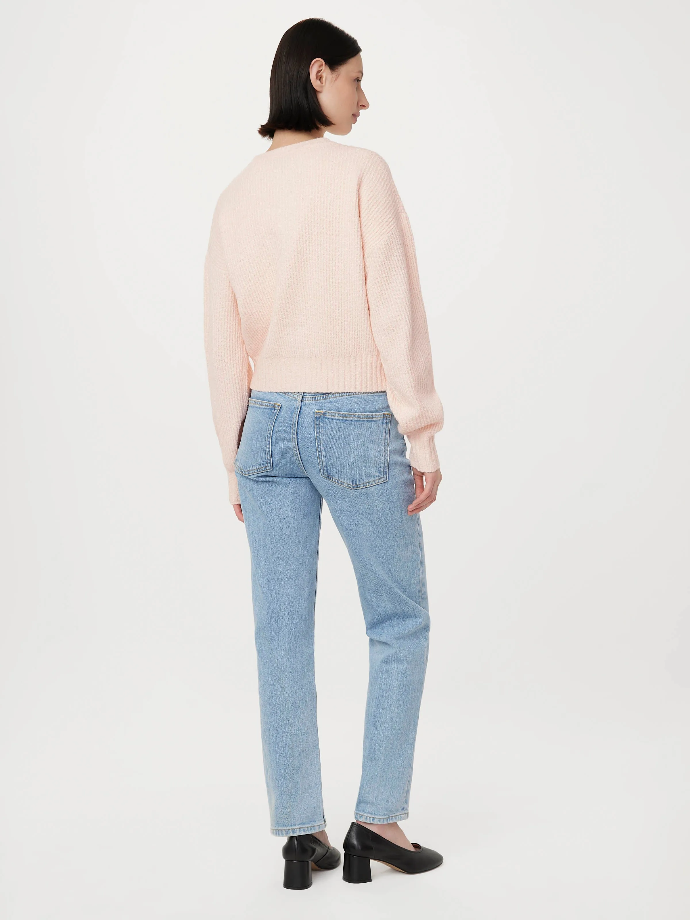 The Seawool Crewneck Cardigan in Light Peach