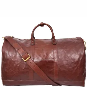 Travel Duffle Bag Genuine Vegetable Leather Large Holdall HOL712 Brown