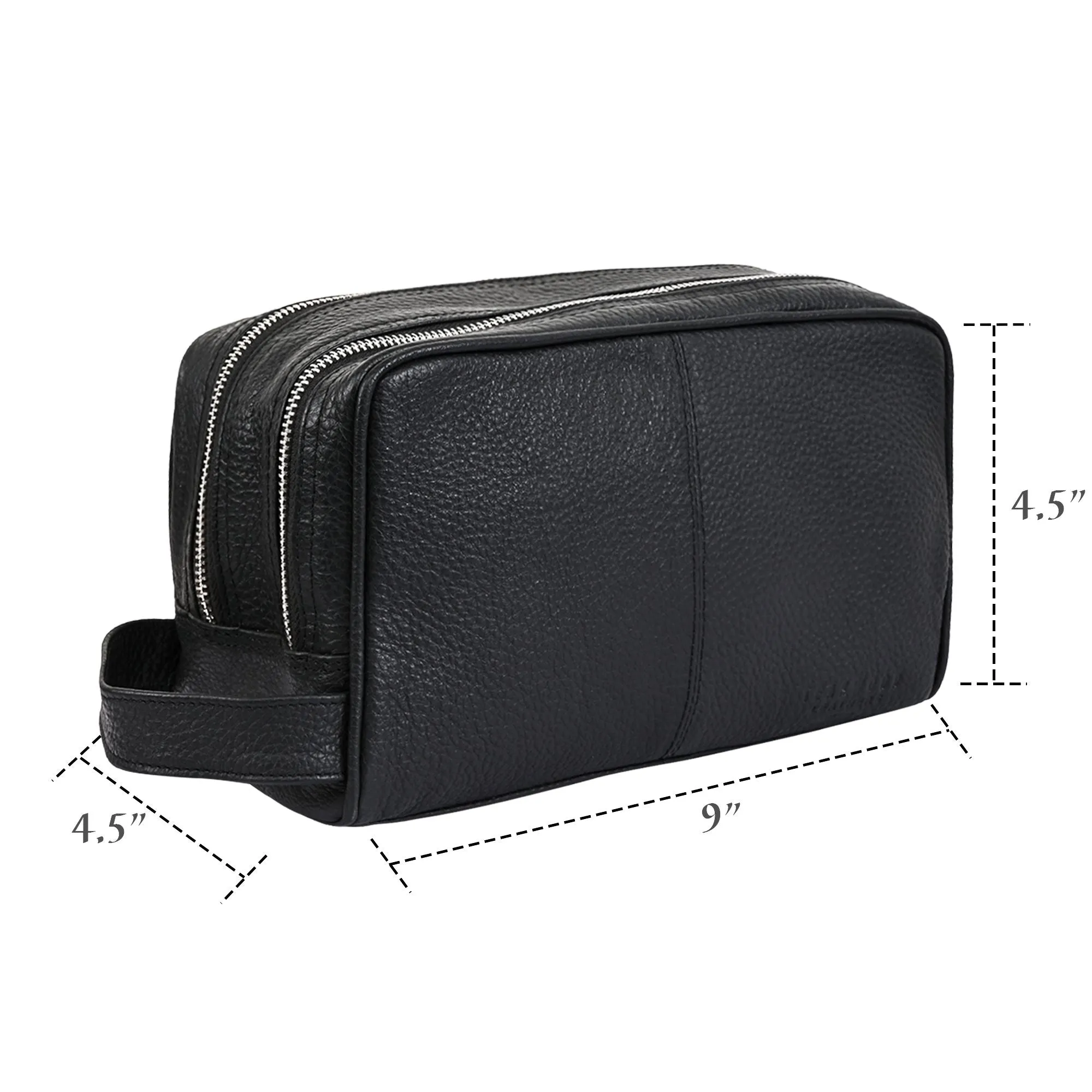 Unisex Black Solid Genuine Leather Travel Toiletry Kit Bag