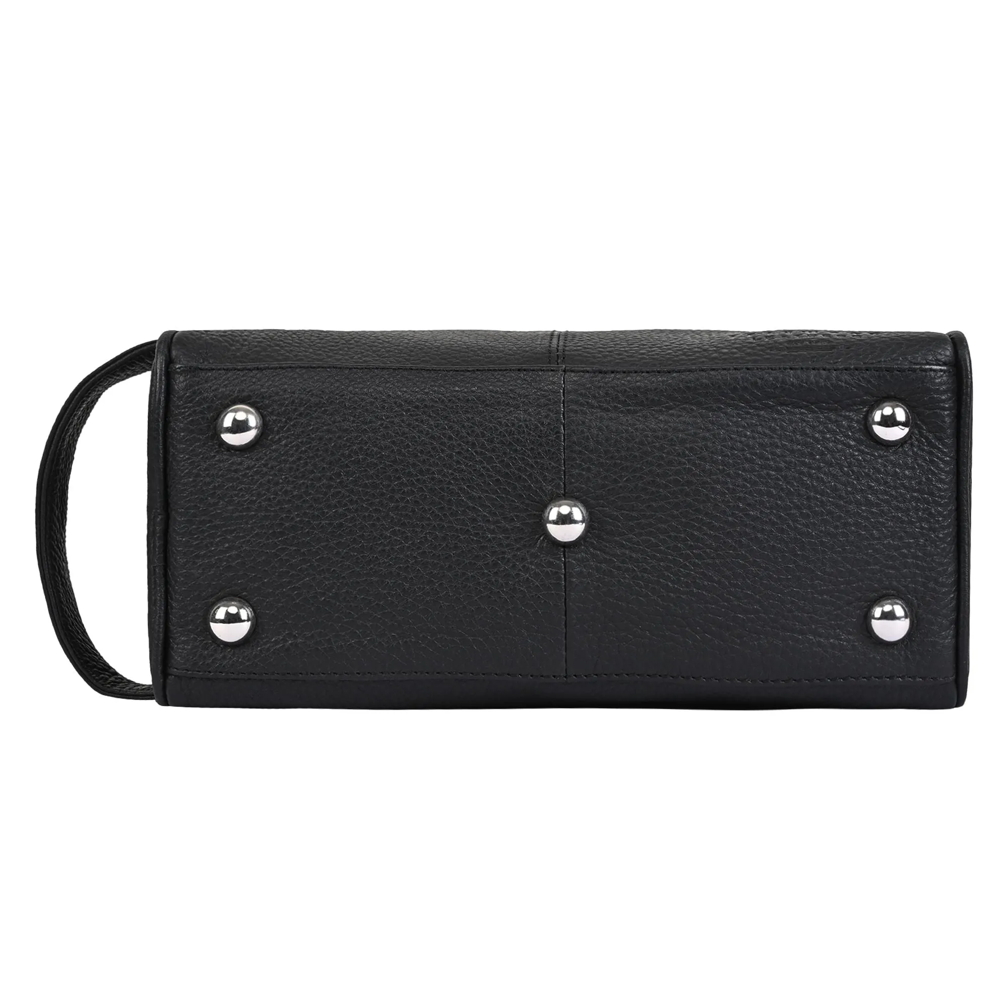 Unisex Black Solid Genuine Leather Travel Toiletry Kit Bag