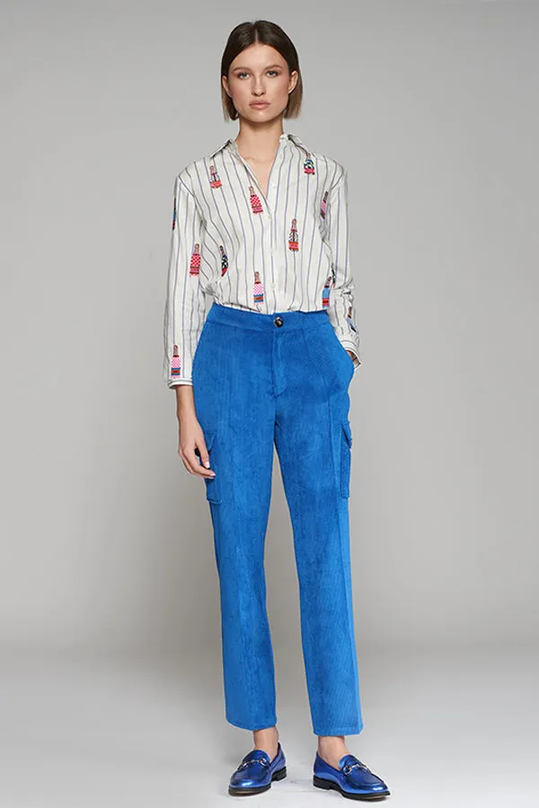 Vilagallo FLAVIA BLUE CORDUROY TROUSERS