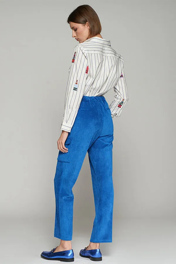 Vilagallo FLAVIA BLUE CORDUROY TROUSERS