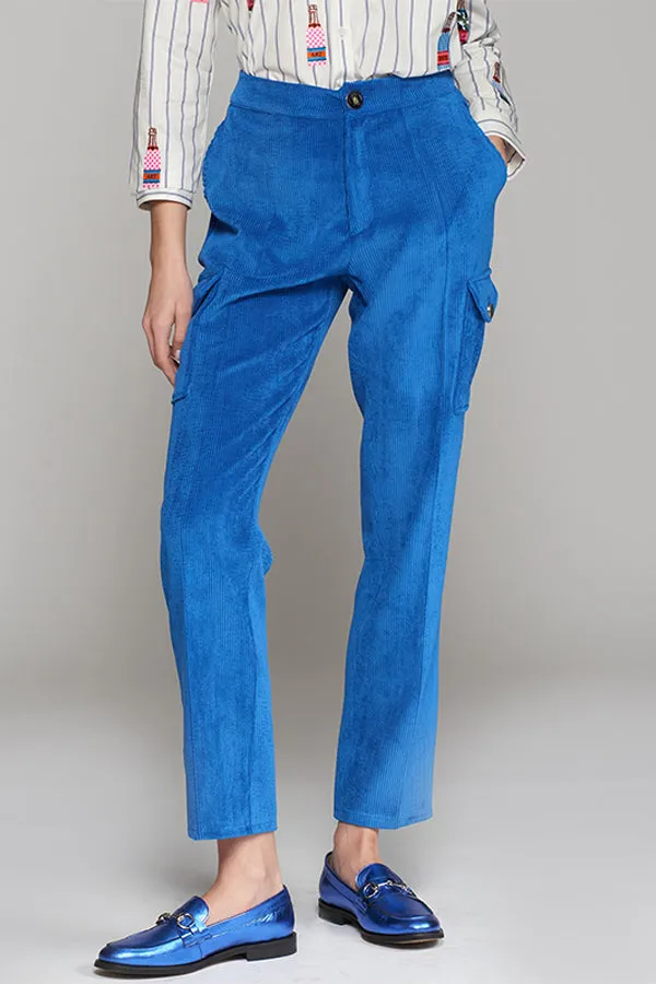 Vilagallo FLAVIA BLUE CORDUROY TROUSERS